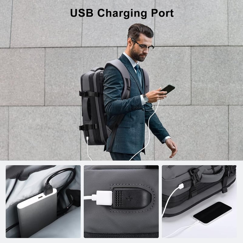 HOMIEE 40L Lopásbiztos Vízálló Üzleti Laptop Hátizsák, Bővíthető Kézipoggyász