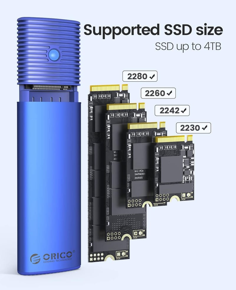 ORICO M.2 NVMe és SATA SSD külső ház, USB 3.2, 10Gbps, szerszám nélküli