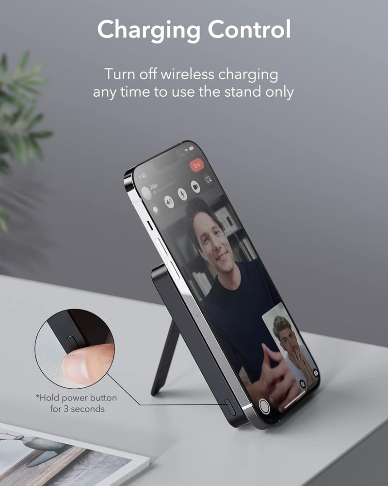ESR HaloLock Mini mágneses powerbank iPhone-hoz, 5000 mAh, állvánnyal, fehér