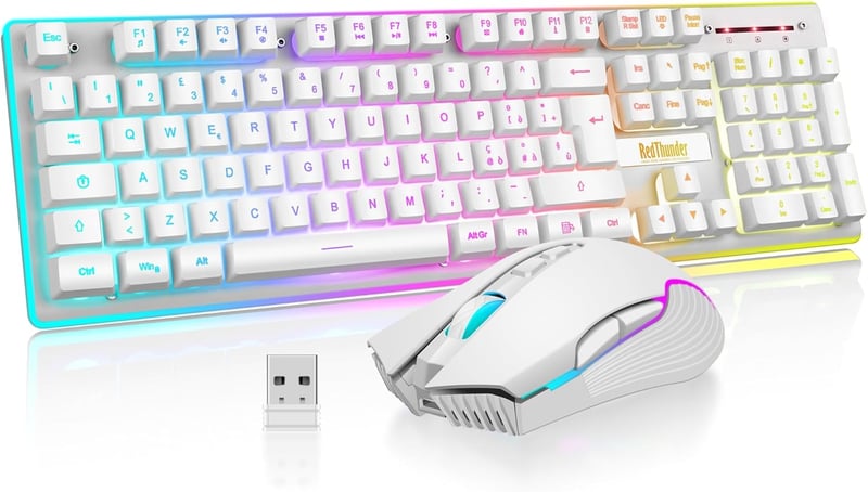 RedThunder K10 Vezeték Nélküli Gaming Billentyűzet és Egér Szett - LED Háttérvilágítás, 3800mAh Akkumulátor, Mechanikus Érzet, 3200DPI Egér,