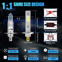 SUPAREE H1 LED autólámpa, 20000LM, 6500K fehér fény, ventilátor nélkül, 2 db 4