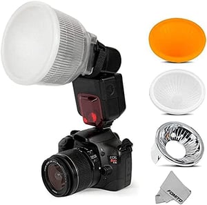 Set difuzor universal Fomito pentru flash-uri, cu 3 huse colorate (Alb, Argintiu, Portocaliu), prindere cu velcro, pentru flash-uri Speedlite