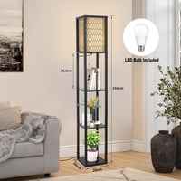 Rayofly Fa Állólámpa Polccal - Vintage Bohém Rattan Lámpaernyő LED Izzóval - Húzókapcsolós Dekoratív Világítás Nappaliba, Hálószobába, Irodá 4