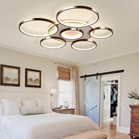 YYUTLUO Modern LED Mennyezeti Lámpa 110cm - Fekete Többkörös Csillár 120W Fokozatmentesen Szabályozható 3000-6000K Fém-Akril Lámpatest 8