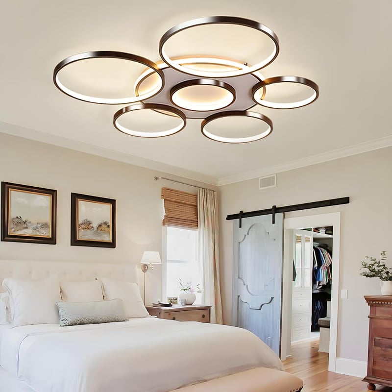 YYUTLUO Modern LED Mennyezeti Lámpa 110cm - Fekete Többkörös Csillár 120W Fokozatmentesen Szabályozható 3000-6000K Fém-Akril Lámpatest