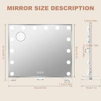 ADDCOLOR Hollywood Sminktükör LED Világítással - 14 Fényerőszabályozható Lámpa, 3 Színmód, Érintőképernyős 60x18x52.3 cm 7
