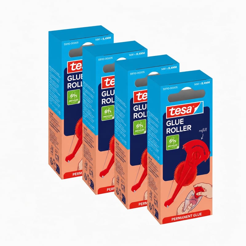 tesa Glue Roller Permanent utántöltő kazetta ragasztórollerhez, 14 m x 8,4 mm, csomag (részleges készlet) — 4 db-os szett