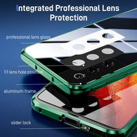 Samsung Galaxy S23 FE mágneses tok - 360° védelem, zöld alumínium keret, edzett üveg 4