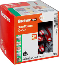 fischer DuoPower 10 x 50 Univerzális Tipli - 2-Komponensű Műanyag Dübel Betonhoz, Téglához, Gipszkartonhoz - 50 db-os Csomag 1