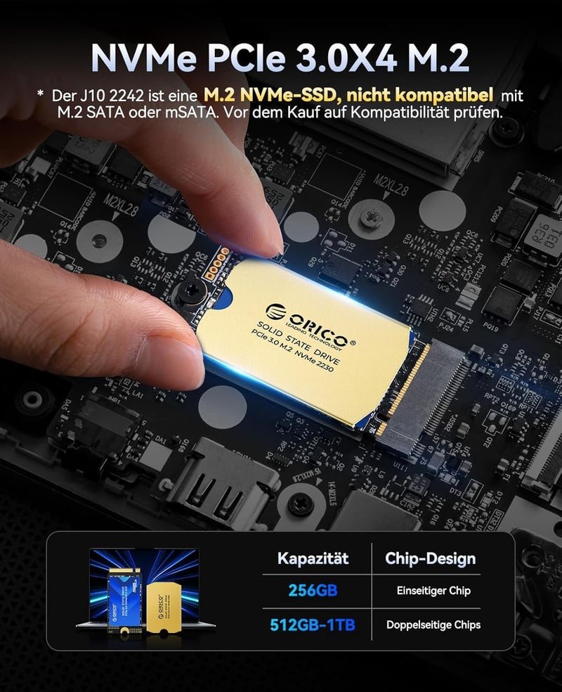 ORICO 512GB M.2 2242 NVMe SSD PCIe 3.0 - 2800MB/s Olvasási Sebesség, Réz Hűtőbordával Laptopokhoz, Mini PC-khez és IoT Eszközökhöz