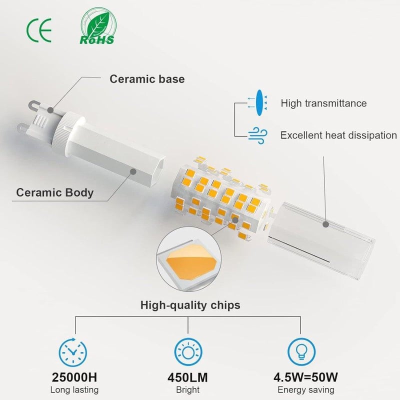 DiCUNO G9 LED izzó, 6db, 450lm, meleg fehér, energiatakarékos