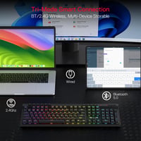 Redragon K580 PRO Vezeték Nélküli RGB Gamer Billentyűzet, Mechanikus, 3 Üzemmód, Hot-Swap, Médiakonzol, Makrórögzítés, Lineáris Red Switch 2