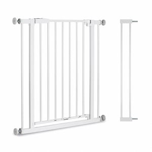 Poartă de siguranță hauck Open N Stop 2, albă, 84-89 cm, cu extensie de 9 cm - utilizată, urme ușoare de uzură — lipsește 1 șurub (stare: vezi a 2-a fotografie)