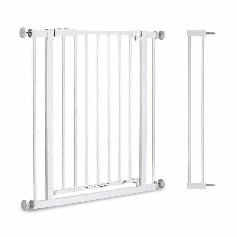 Poartă de siguranță hauck Open N Stop 2, albă, 84-89 cm, cu extensie de 9 cm - utilizată, urme ușoare de uzură — lipsește 1 șurub (stare: vezi a 2-a fotografie)