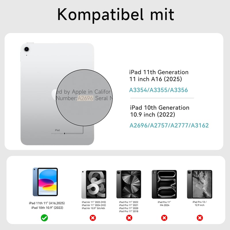 HOU Slim Bluetooth Billentyűzetes Tok iPad 10. és 11. Generációhoz - Műbőr Védőtok QWERTZ Kiosztással, Ergonomikus Állítható Tartóval, Rózsa