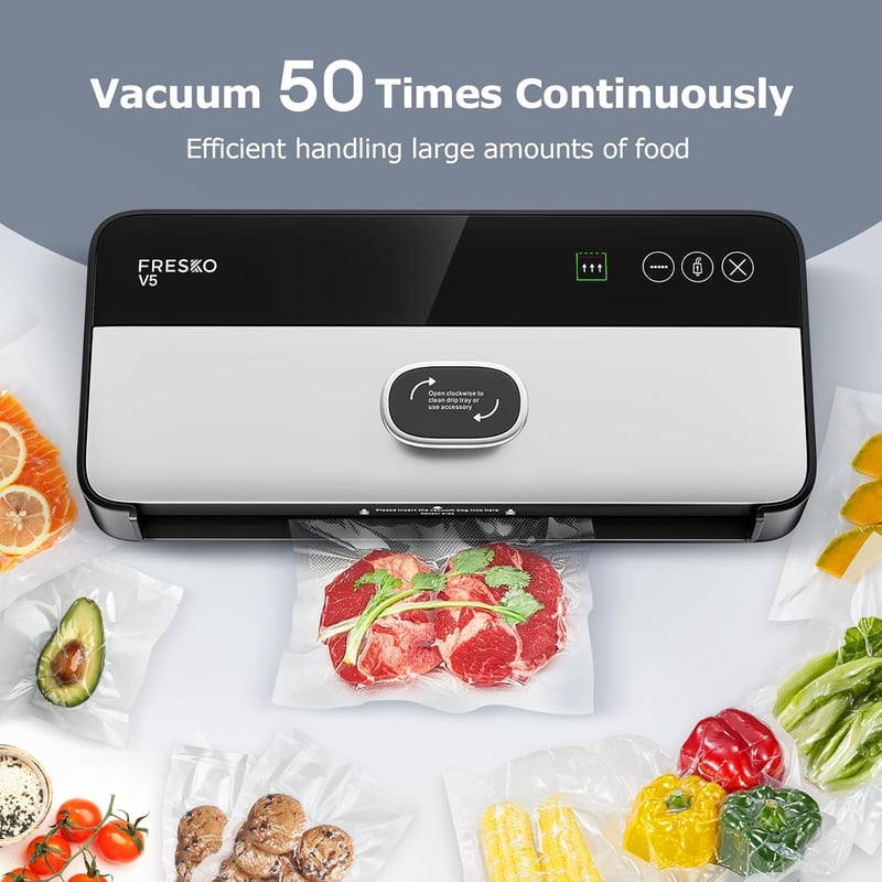 Fresko V5 automata vákuumfóliázó gép - száraz és nedves ételekhez, sous vide főzéshez, 10 zacskóval