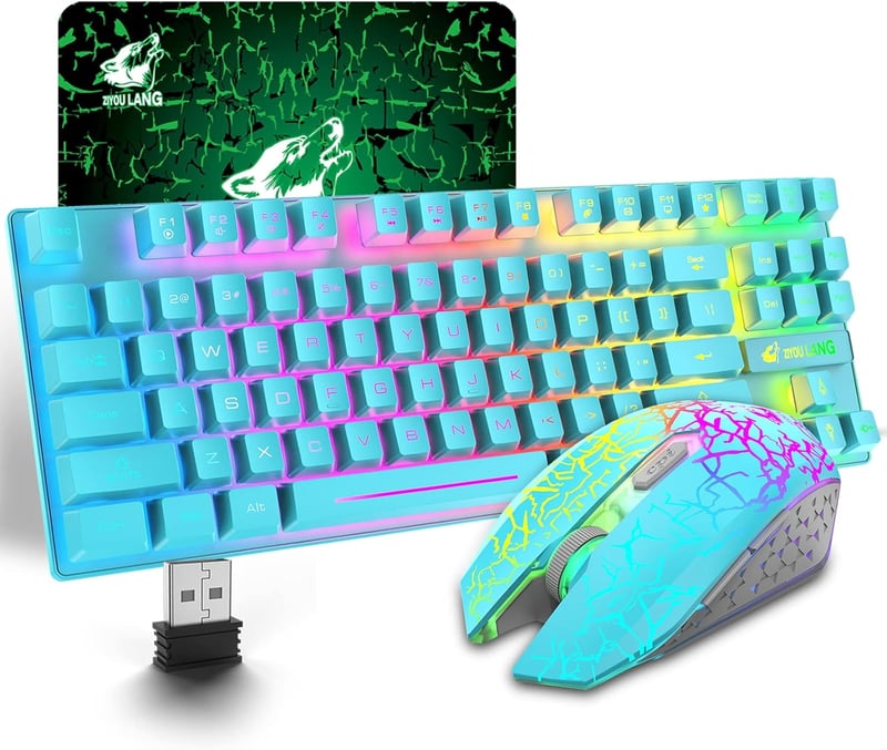 LexonElec Vezeték Nélküli Gamer Billentyűzet és Egér Szett - 87 Gombos, Szivárványos LED Háttérvilágítás, 3800mAh Akkumulátor, Mechanikus Ér