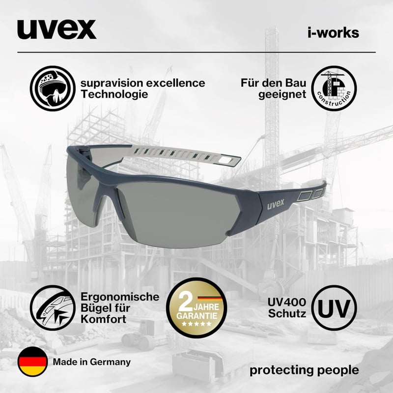 Uvex i-works védőszemüveg, páramentes, karcálló, UV400, antracit-szürke
