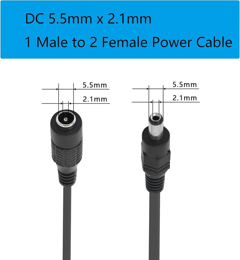 GINTOOYUN DC Tápkábel Elosztó, 5.5x2.1mm 1 Apa - 2 Anya Adapter, Biztonsági Kamerákhoz, Routerekhez, DVR Rendszerekhez, 12V 100W (2 db)
