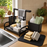 Set organizare chiuvetă: scurgător + covoraș uscare + bureți + suport detergent 1