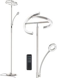 STEO Állólámpa LED 27W Ezüst Dimmelhető Távirányítóval - Állítható Színhőmérsékletű Modern Lámpa Olvasólámpával Nappaliba, Hálószobába, Irod 1