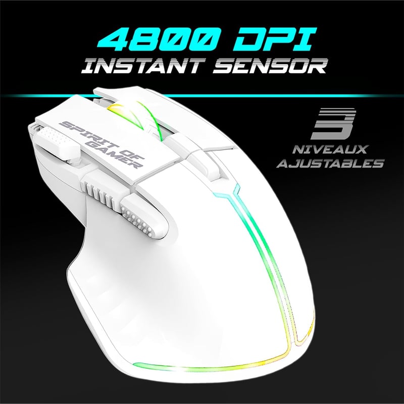 Spirit of Gamer x MK600 Vezeték Nélküli Félmechanikus Gamer Billentyűzet és Egér Szett - Fehér, RGB, 4800 DPI, Újratölthető, PC/PS4/PS5/Xbox