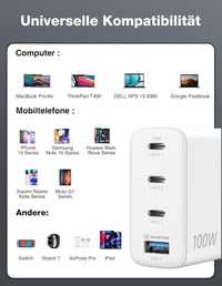 TECKNET 100W GAN III USB-C gyorstöltő 4 porttal, MacBook, iPhone, Galaxy kompatibilis 5