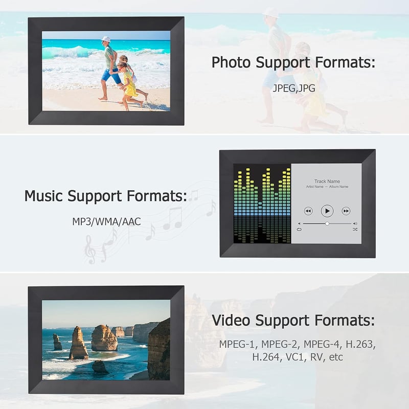 Camnoon 10.1" Digitális WiFi Képkeret 1080P Érintőképernyővel - 16GB Memória, IPS Kijelző, Automatikus Forgatás, Fotó/Videó/Zene Lejátszás