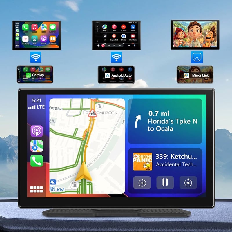 Podofo 9" IPS Autórádió Vezeték Nélküli Apple CarPlay & Android Auto Támogatással - Érintőképernyős Bluetooth Médialejátszó, FM, USB, AUX