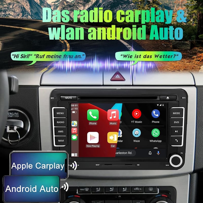 Volkswagen 7" érintőképernyős autórádió CarPlay és Android Auto támogatással - Polo, Passat, Tiguan, EOS