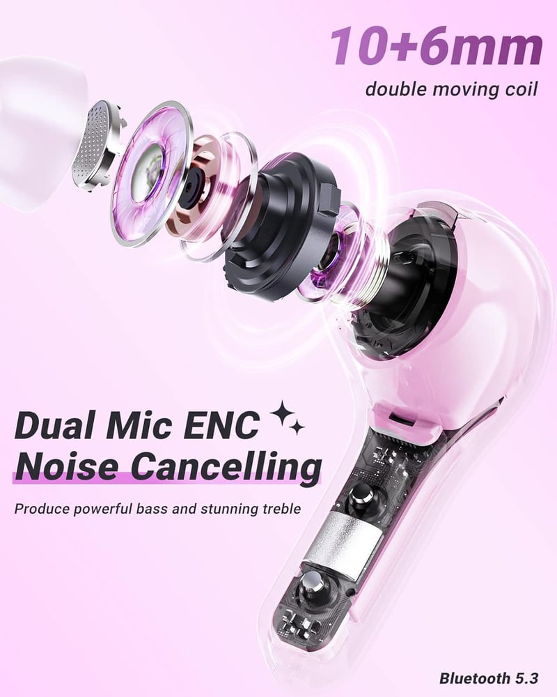 ACEFAST T8 rózsaszín fülhallgató, Bluetooth 5.3, 4 mikrofon, 30 órás akkumulátor, zajszűrés