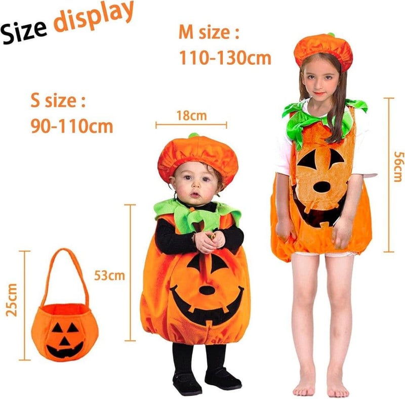 Tökös Halloween jelmez gyerekeknek kalappal és cukorkás zsákkal, 110-es méret