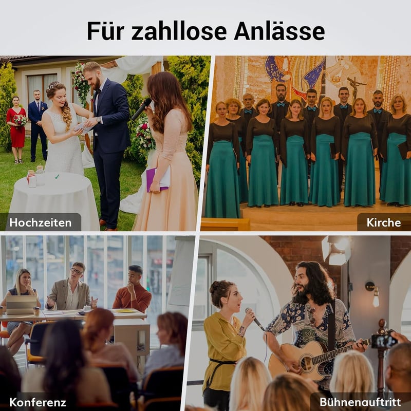 TONOR UHF Vezeték Nélküli Mikrofon Szett Kézi/Csíptetős/Fejhallgatós/Csiptetős Mikrofonokkal, 20 Csatorna, 60m 