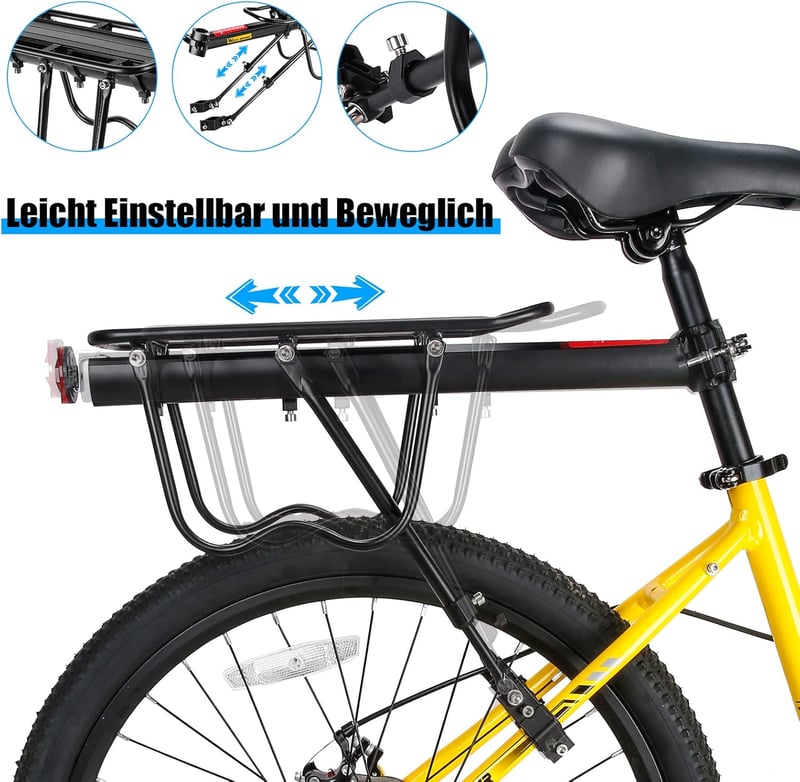 West Biking Alumínium Kerékpár Csomagtartó - Univerzális Hátsó Tartó 50kg Teherbírással, 24-29" Kerekekhez, MTB, Országúti és Fat Bike Kompa