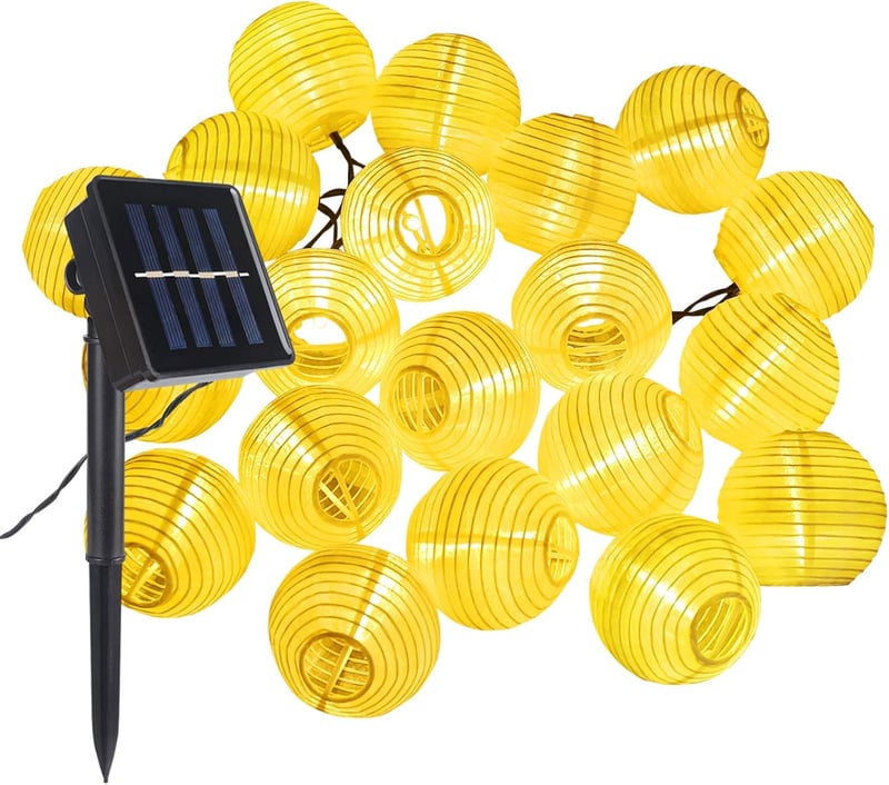 ALED LIGHT Napelemes LED Lampion Füzér - 30 Vízálló Meleg Fehér Lámpás, Kerti Dekoráció, 2 Világítási Móddal, Kültéri Használatra