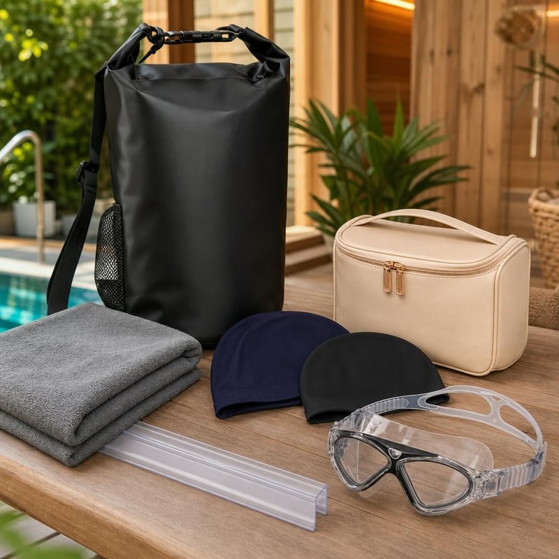 Wellness balík: 2x čiapka + okuliare + 30l vak + taštička + 2x uterák + tesnenie