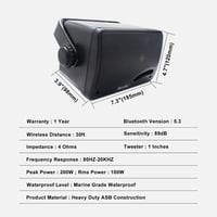 Herdio 3,5" Bluetooth Kültéri Hangszórópár - 200W Vízálló 3-Utas Hangrendszer Falra Szerelhető, 30m Hatótáv, AUX Bemenet, Teraszra, Kertbe,  8