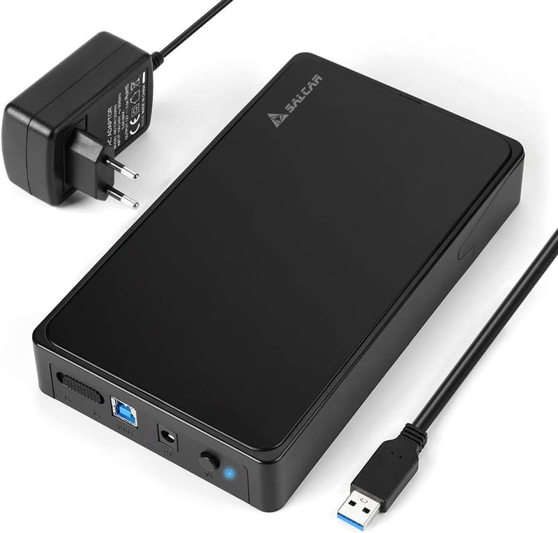 Salcar USB 3.0 külső merevlemez ház 3,5" SATA SSD és HDD-hez, 12V 2A tápegységgel