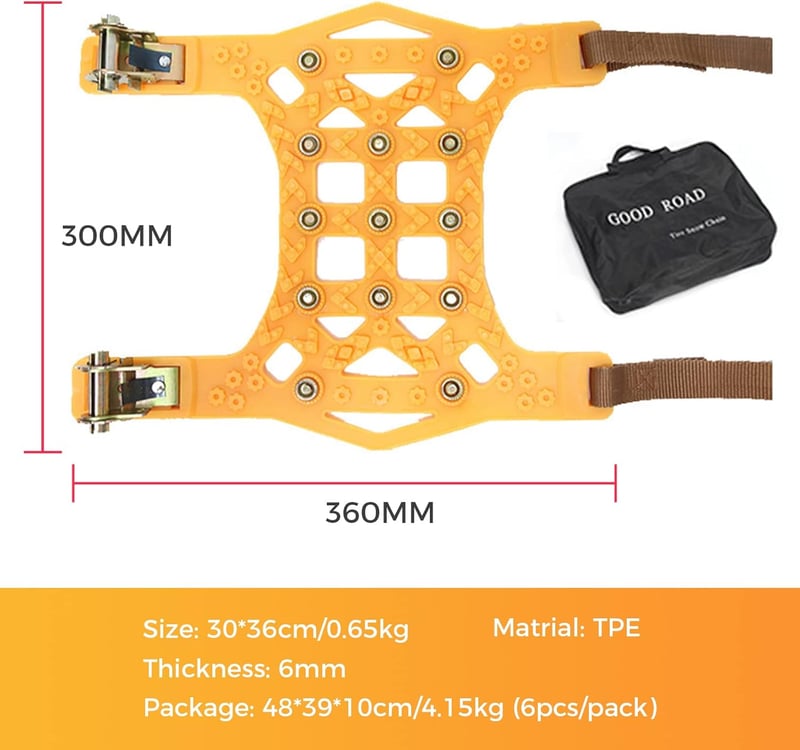 WYRIAZA Univerzális Hólánc 165-265mm, 6db, Gyorsrögzítésű, Széles Gumikhoz, 205/55 R16 - Sárga