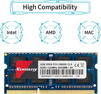 Kuesuny 4GB DDR3 1333MHz Laptop Memória - SODIMM PC3-10600 Notebook RAM, 204 Pin, Dual Rank, Laptopokkal Kompatibilis 3