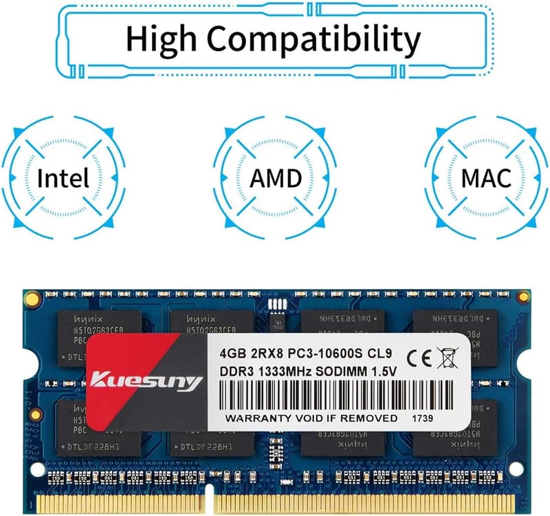 Kuesuny 4GB DDR3 1333MHz Laptop Memória - SODIMM PC3-10600 Notebook RAM, 204 Pin, Dual Rank, Laptopokkal Kompatibilis