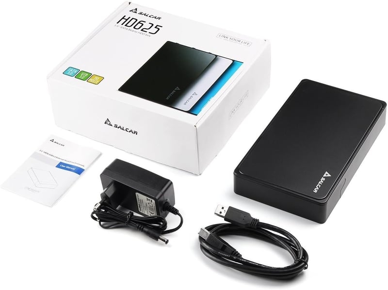 Salcar USB 3.0 külső merevlemez ház 3,5" SATA SSD és HDD-hez, 12V 2A tápegységgel
