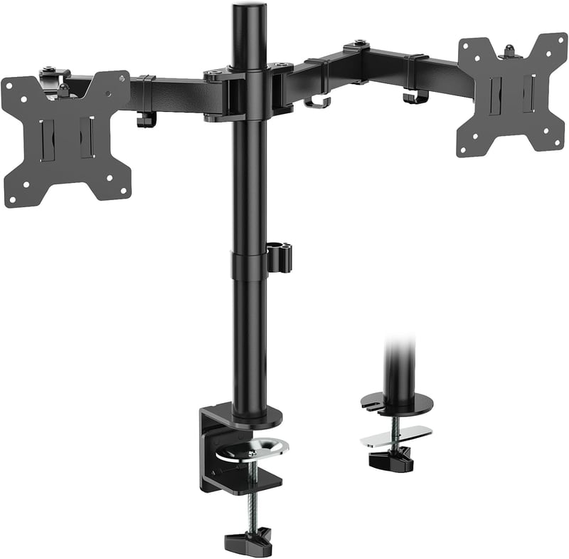 WALI Kettős Monitortartó Állvány - Állítható, 27"-ig, 10kg Teherbírás, 360° Forgatható, Dönthető, Asztali Rögzítés, Fekete (WL-M002)