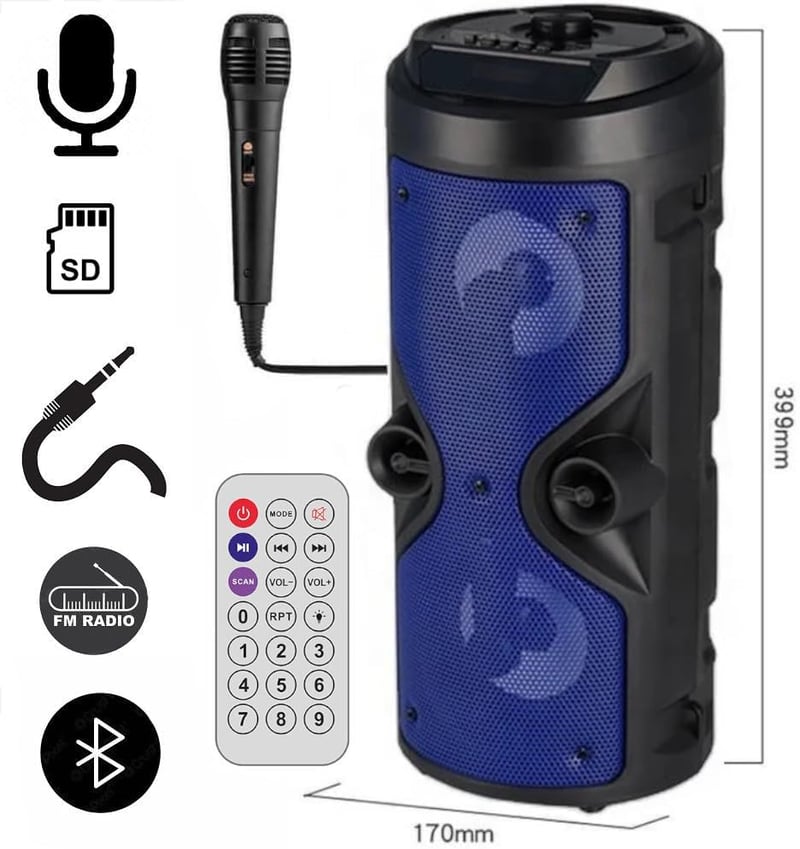 JBL Karaoke Bluetooth hangszóró LED fényekkel, FM rádióval, kék
