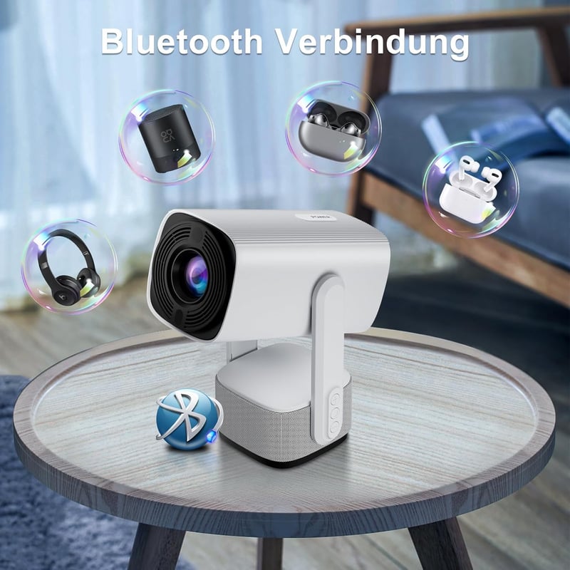 Eroshoo R1 Hordozható Mini Projektor - 10000 Lumen, 1080P, 4K Támogatás, Android TV 11.0, WiFi 6, Bluetooth 5.2, Beépített Akkumulátor, 270°