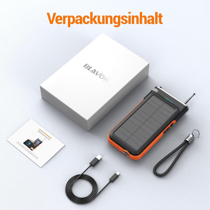 BLAVOR 20000 mAh-s Napelemes Powerbank 4in1 Vezeték Nélküli Töltéssel és FM Rádióval
