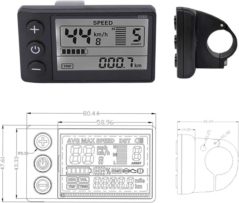 BuyWeek 36V/48V 500W/750W Kefe Nélküli Motor Vezérlő Készlet 866 LCD Kijelzővel - Elektromos Kerékpár és Roller Vezérlő Egység 22mm Kormányr