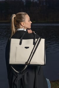 Missnine Elegáns 15,6 Hüvelykes Laptop Táska - Vászon Notebook Táska Munkához, Oktatáshoz és Utazáshoz - Fekete-Bézs Női Hordtáska 8