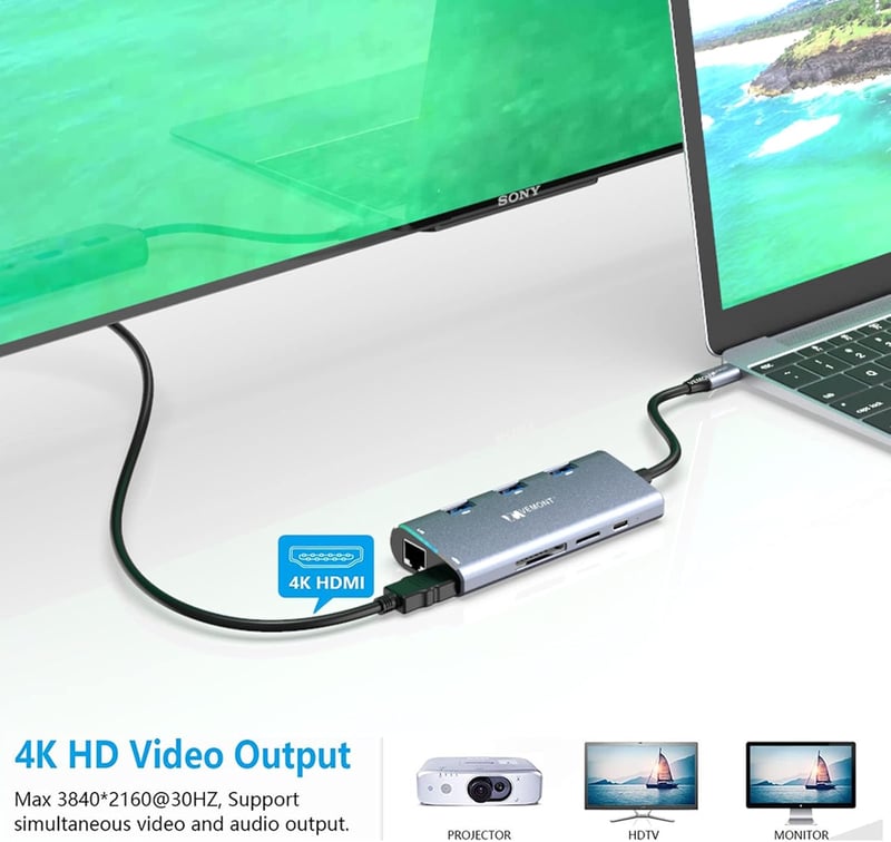 VEMONT 8 az 1-ben USB-C Hub 4K HDMI-vel és Gigabit Ethernet-tel MacBookhoz