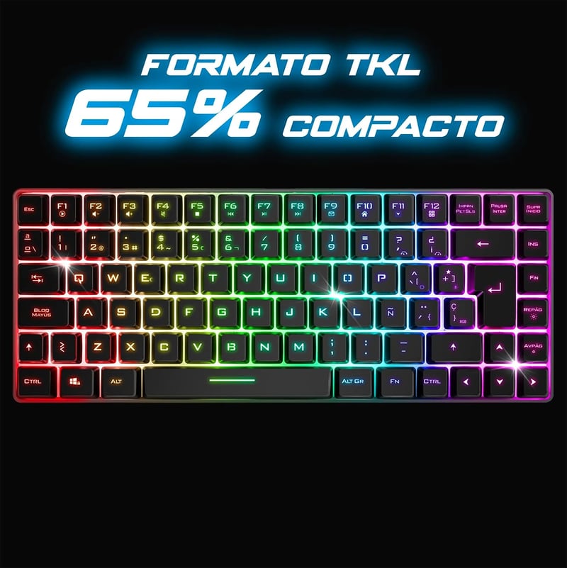 Spirit of Gamer vezeték nélküli Bluetooth TKL gamer billentyűzet, spanyol QWERTY, 65% kompakt